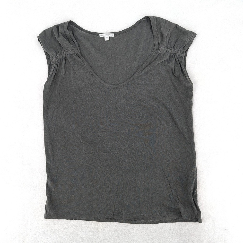 James Perse Standard Charcoal Grey Cap Sleeve Scoop Neck Top Size 3 L